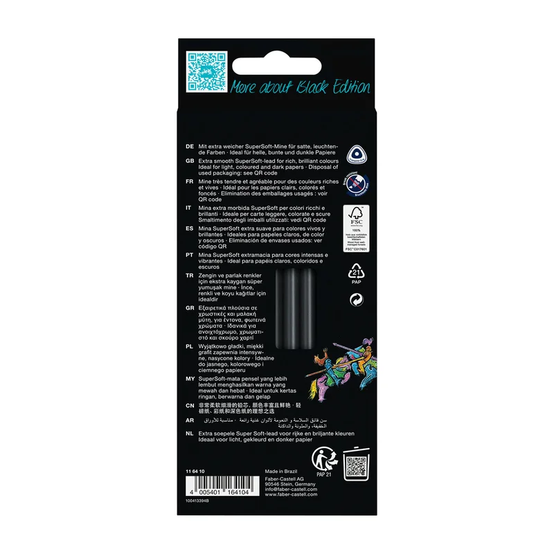 Faber-Castell Pencils Black Edition, 12 neon and pastel colors