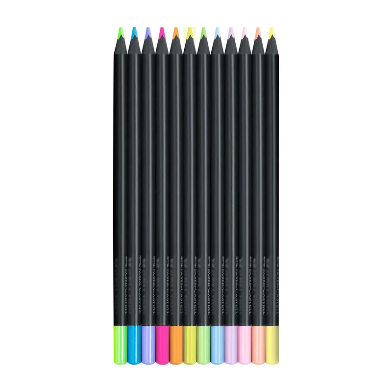 Faber-Castell Pencils Black Edition, 12 neon and pastel colors