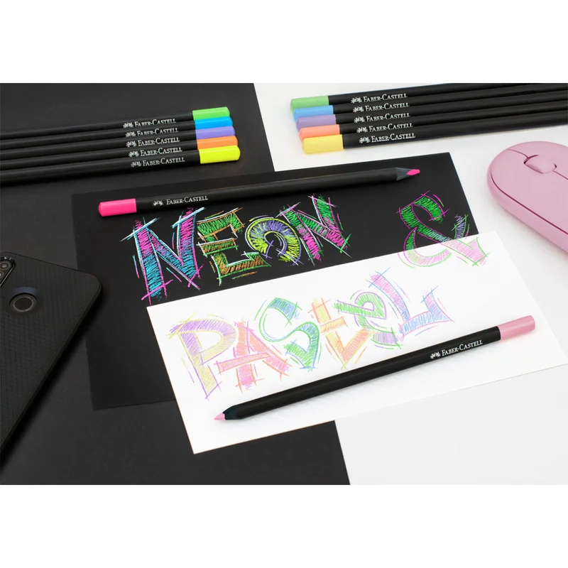 Faber-Castell Pencils Black Edition, 12 neon and pastel colors