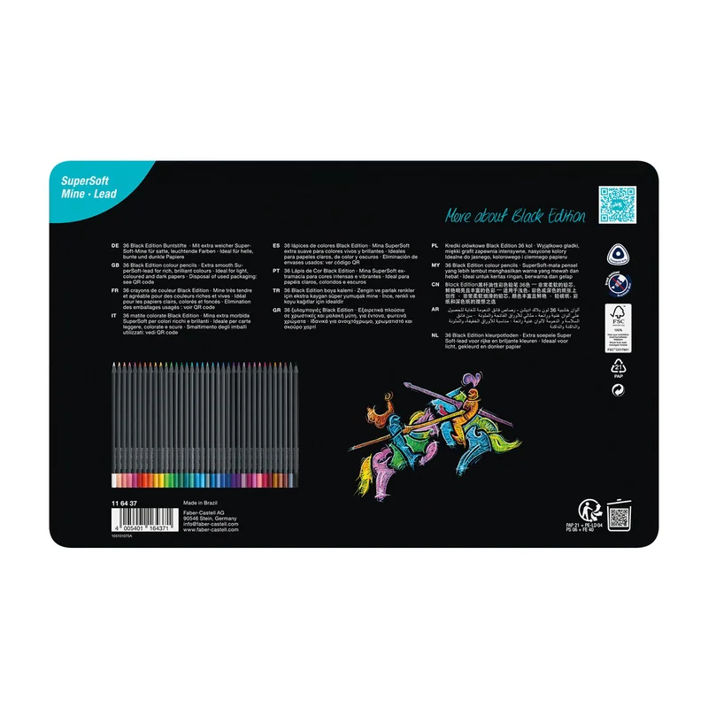 Faber-Castell Pencils Black Edition, 36 colours, in metal box