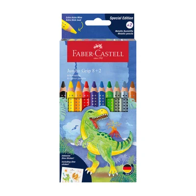 Faber-Castell Цветни моливи Jumbo Grip 2001 - Динозавър, 8+2 цвята