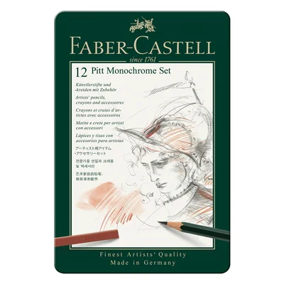 Faber-Castell Pitt Monochrome Pencil Set, 12 pieces in metal box