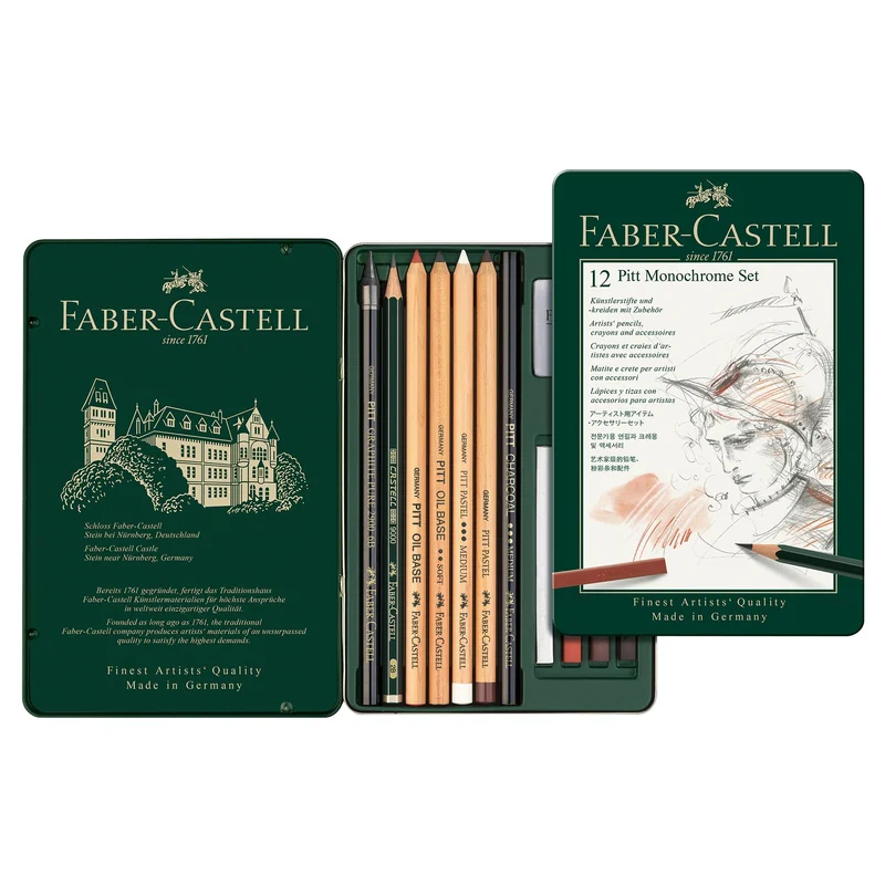 Faber-Castell Pitt Monochrome Pencil Set, 12 pieces in metal box