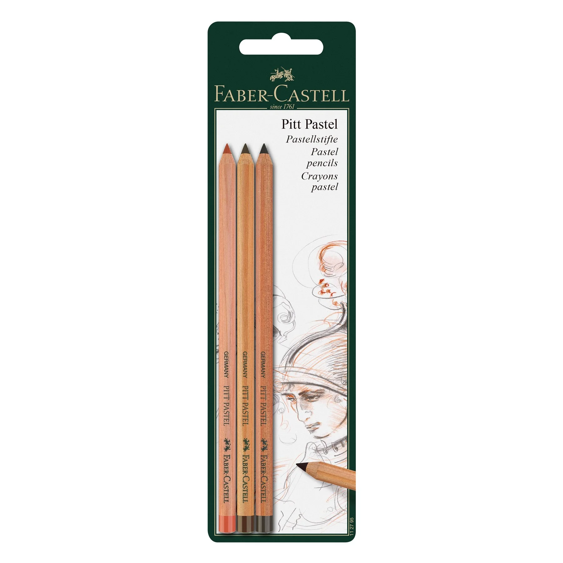 Faber-Castell Pitt Pastel Pencil, 3 colours (sanguine, dark sepia, walnut brown), blister pack