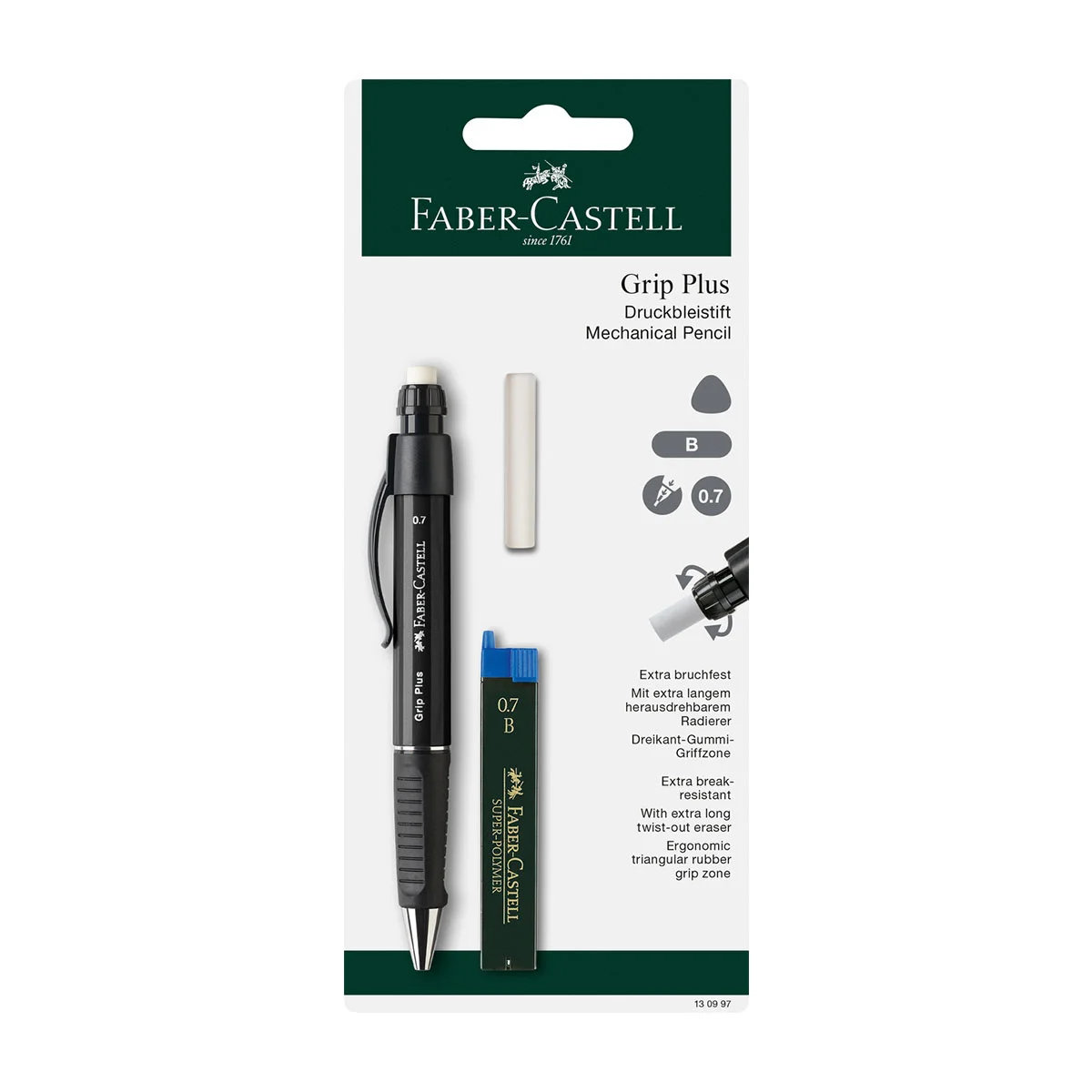 Mechanical pencil Faber-Castell Grip Plus, 0.7 mm, with mini leads set
