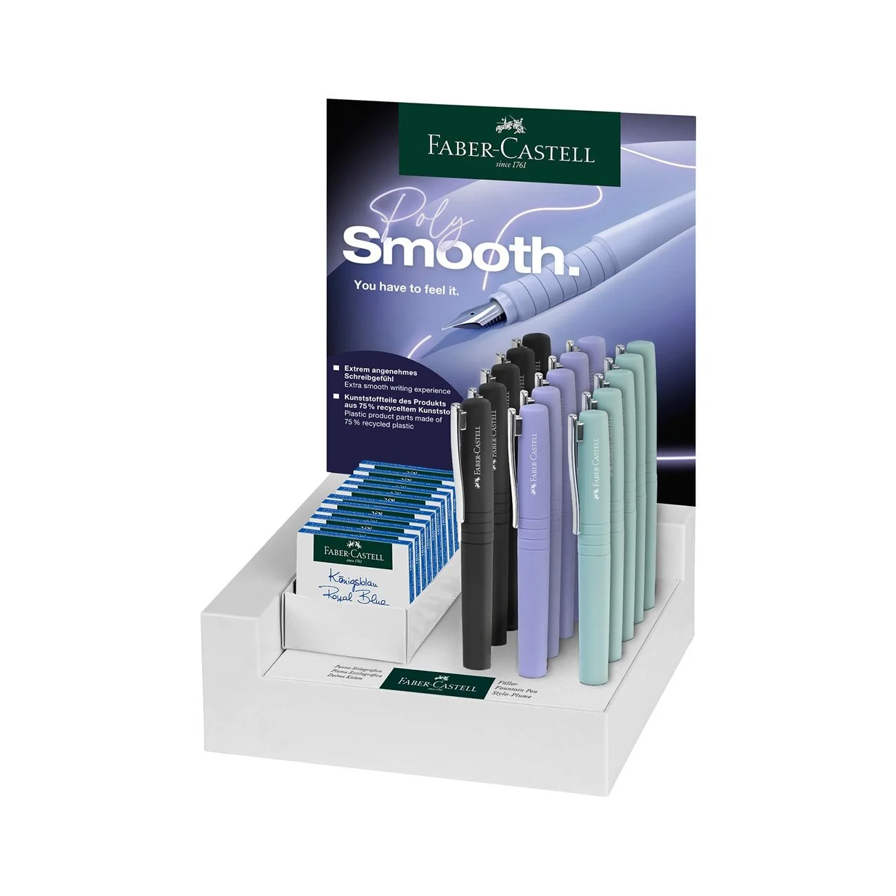Faber-Castell Fountain Pen Poly, M and F, 15 pcs, with 10 cartridges