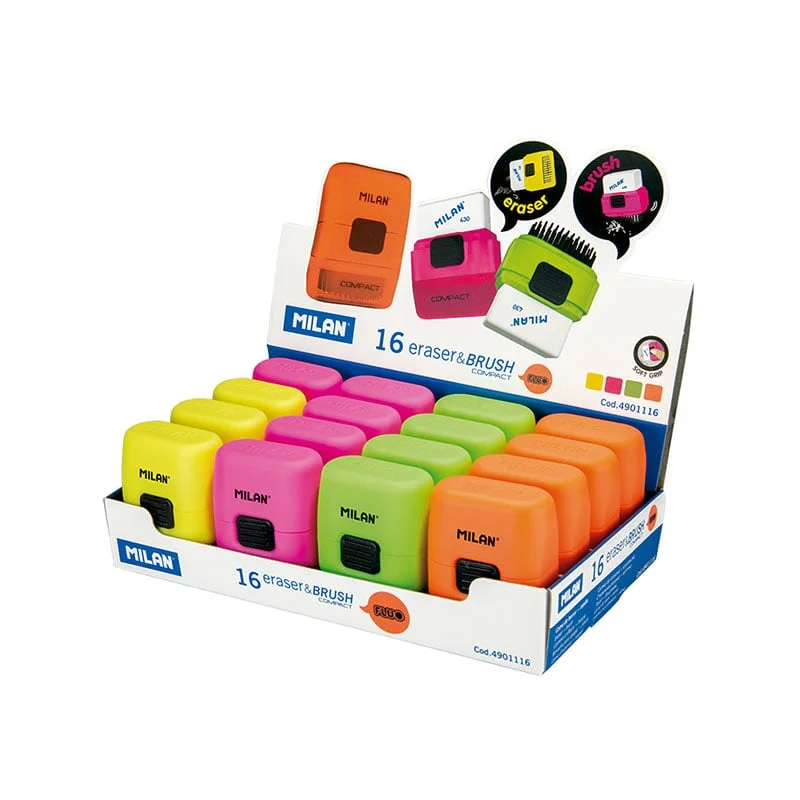 Milan Pencil eraser Fluo, with sleeve, with brush, assorted colours