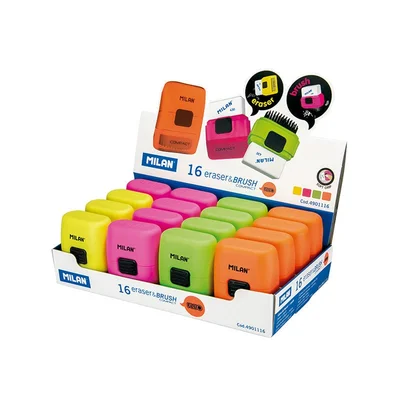 Milan Pencil eraser Fluo, with sleeve, with brush, assorted colours