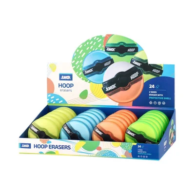 Junior Hoop Pencil Eraser, round, with cap, assorted