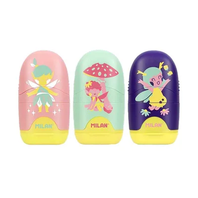 Milan Sharpener Fairy Tale, single, with eraser, assorted