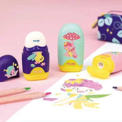 Milan Sharpener Fairy Tale, single, with eraser, assorted