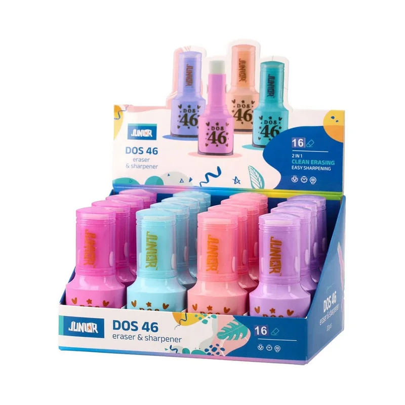 Junior Dos 46 Sharpener, nail polish, with eraser, assorted, 1 pc