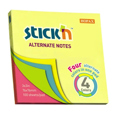 Stick'n Самозалепващи се листчета Alternate, 76 x 76 mm, неонови, 100 листа