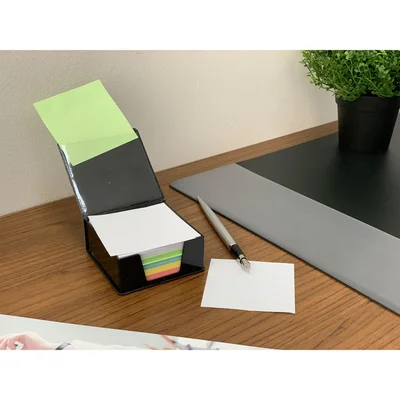 KEJEA Memo cube, 75 x 75 mm, colored, 300 sheets, with leather holder & lid