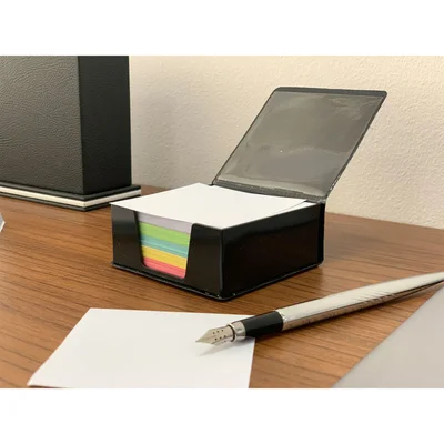 KEJEA Memo cube, 75 x 75 mm, colored, 300 sheets, with leather holder & lid