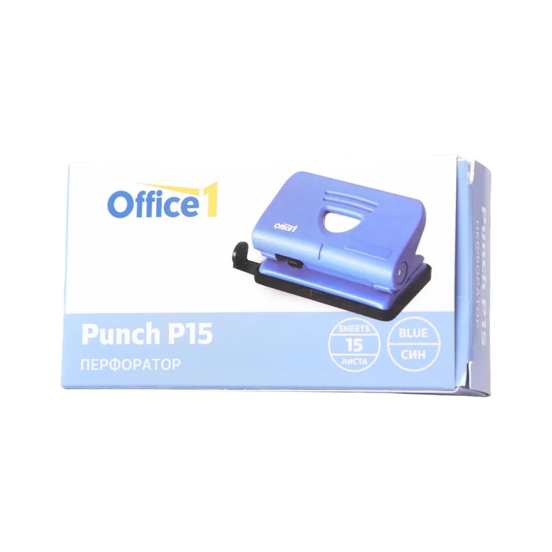 Office 1 Перфоратор P15, за 15 листа, син