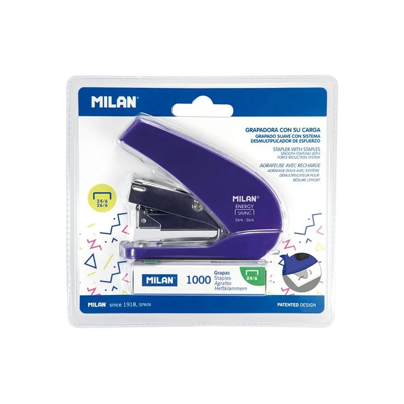 Milan Stapler Acid Compact, 24/6, for 20 sheets, blue