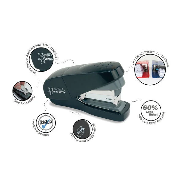 Rapesco Stapler Eco Germ-Savvy 1688, 24/6, for 35 sheets, black