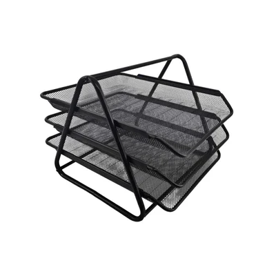 Office 1 Horizontal Organizer, Triple, Mesh, Metal, Black