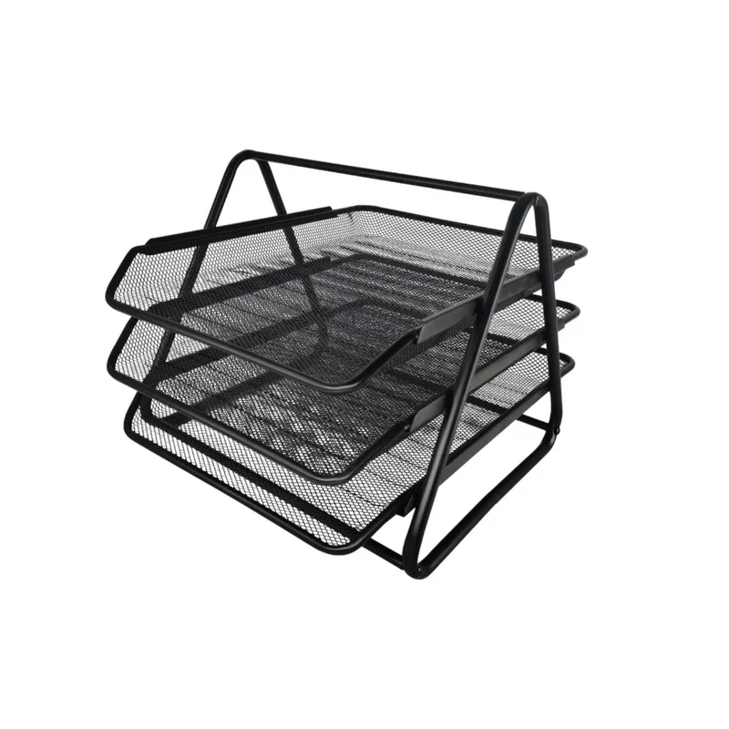 Office 1 Horizontal Organizer, Triple, Mesh, Metal, Black