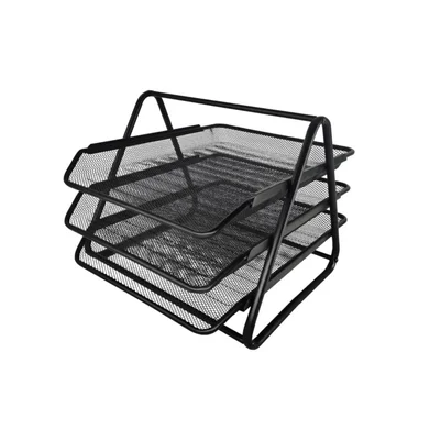 Office 1 Horizontal Organizer, Triple, Mesh, Metal, Black
