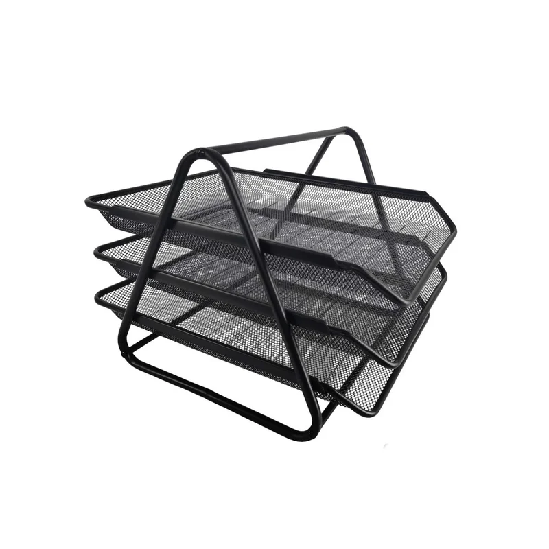 Office 1 Horizontal Organizer, Triple, Mesh, Metal, Black