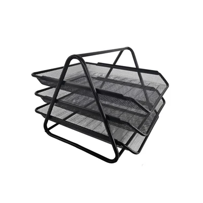 Office 1 Horizontal Organizer, Triple, Mesh, Metal, Black