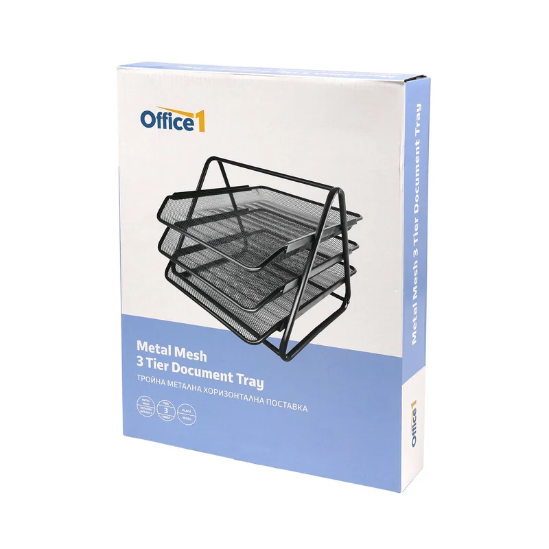 Office 1 Horizontal Organizer, Triple, Mesh, Metal, Black