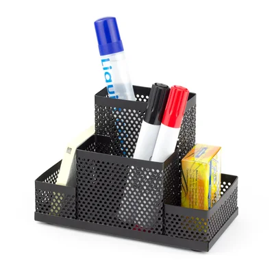 Office 1 Desk organizer, 4 compartments, mesh, metal, black