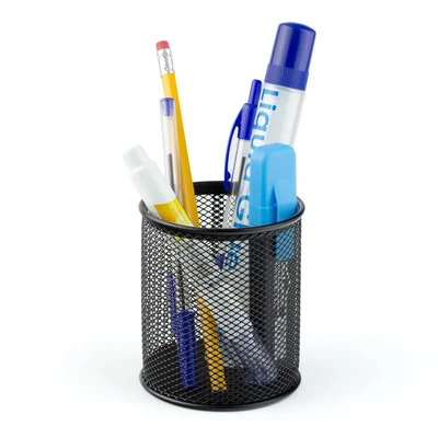 Office 1 Pencil cup, cylindrical, mesh, metal, black