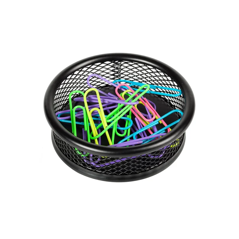 Office 1 Paper clip holder, round, mesh, metal, black