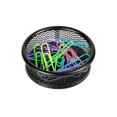 Office 1 Paper clip holder, round, mesh, metal, black
