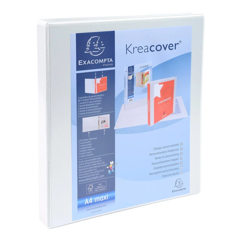 Exacompta Folder Kreacover, A4, 2 rings, 3 pockets, 38 mm, white