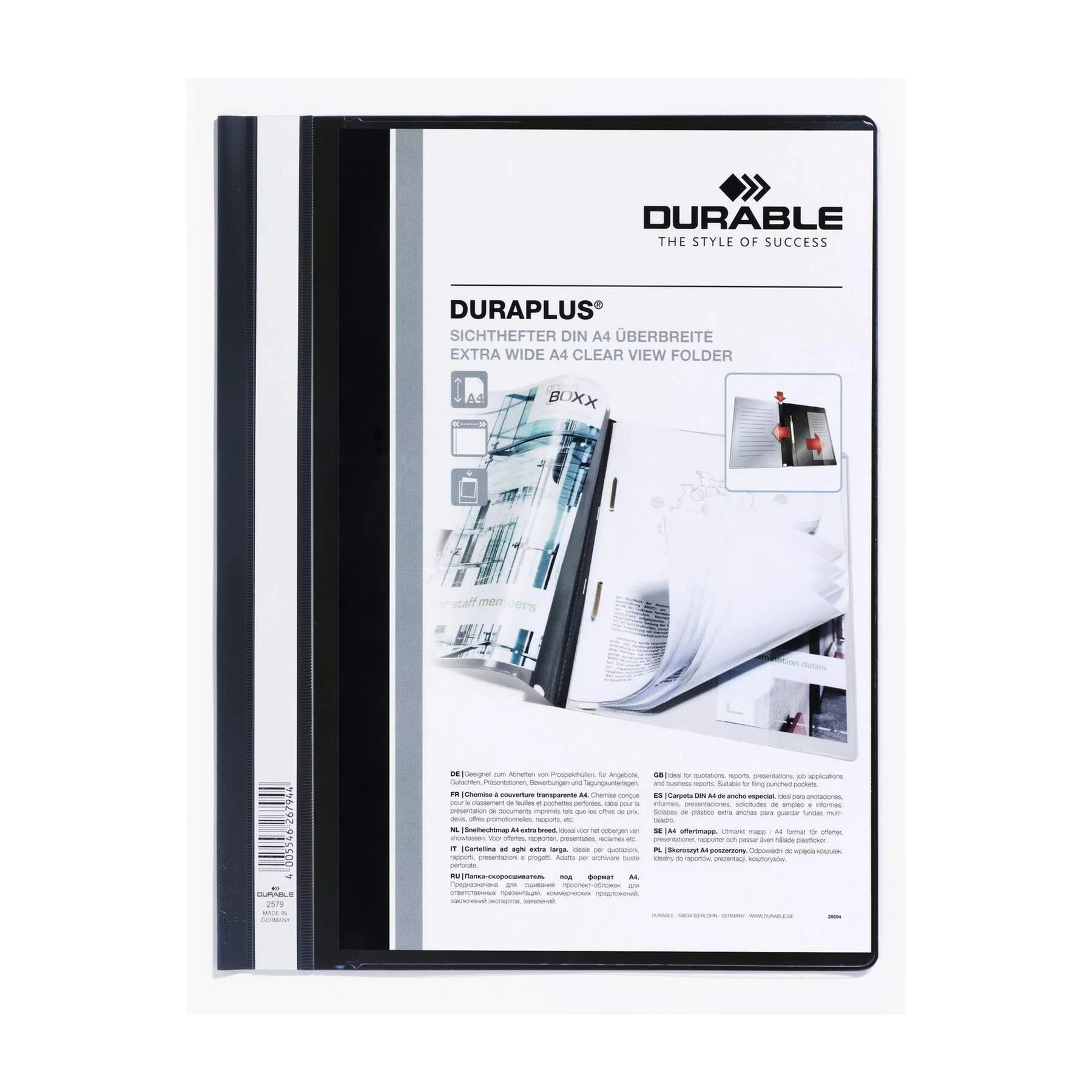 Durable Folder Duraplus, A4+, PP, with cover pocket, black