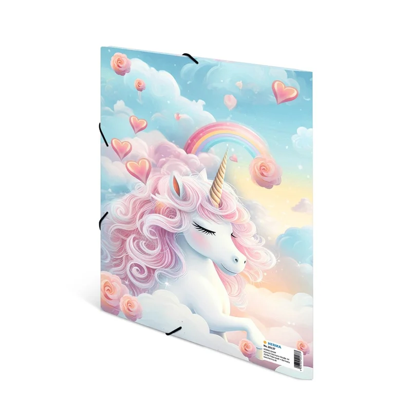 Herma Folder, cardboard, with elastic, A4, unicorns