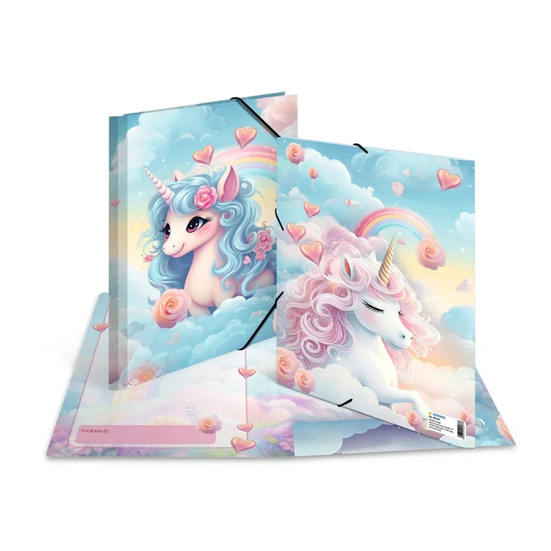 Herma Folder, cardboard, with elastic, A4, unicorns