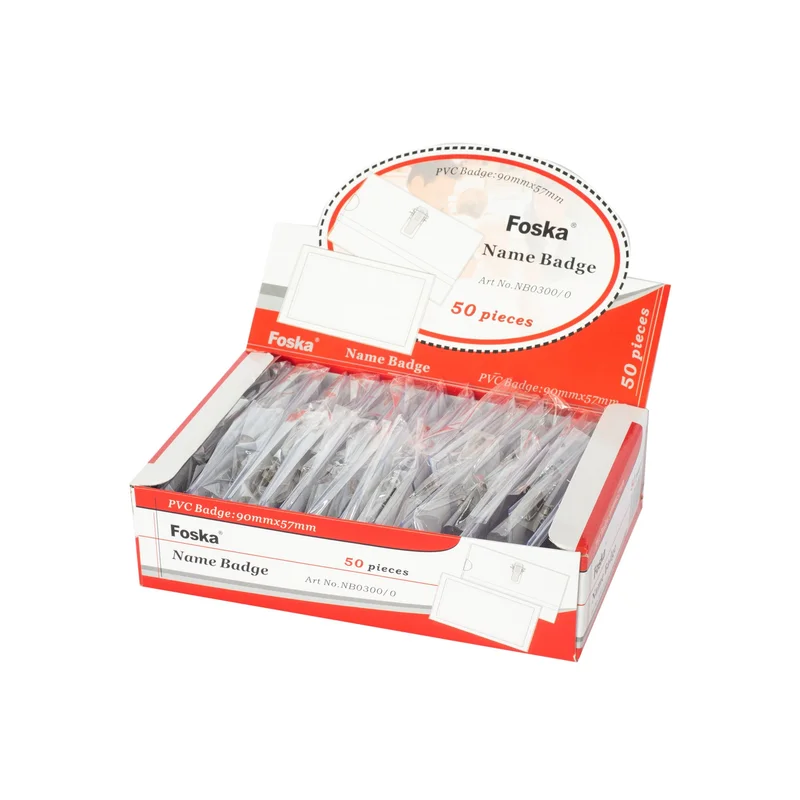 Foska Badge, with pin and clip, 90 x 57 mm, 50 pcs