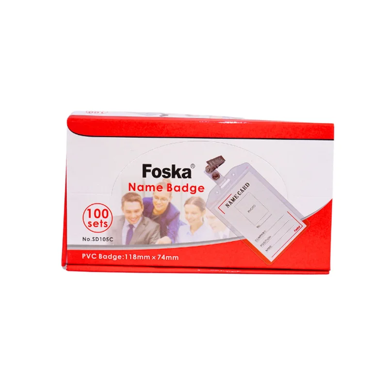 Foska Бадж, пластмасов, вертикален, с клипс, 105 x 70 mm, 100 броя