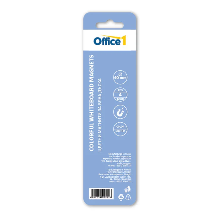 Office 1 Магнити, за бяла дъска, цветни, 40 mm, 4 броя