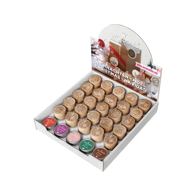 Colop Display Woodies Christmas stamps, 25 pcs, incl. 5 pads, assorted