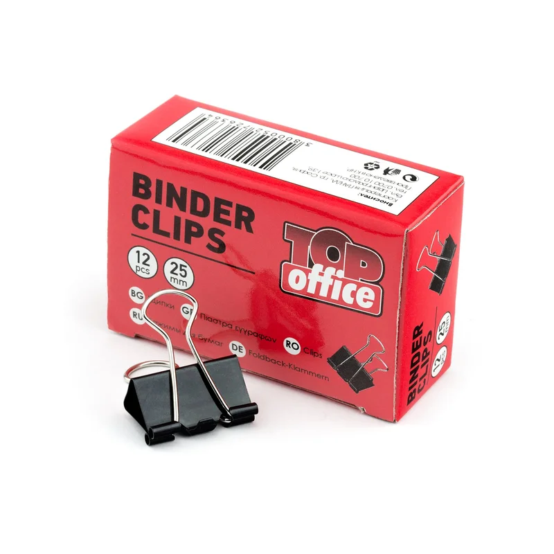 Top Office Binder clips, 25 mm, black, 12 pieces