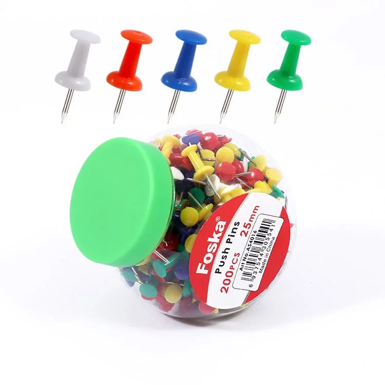 Foska Push pins, 25 mm, 200 pcs, assorted, in jar