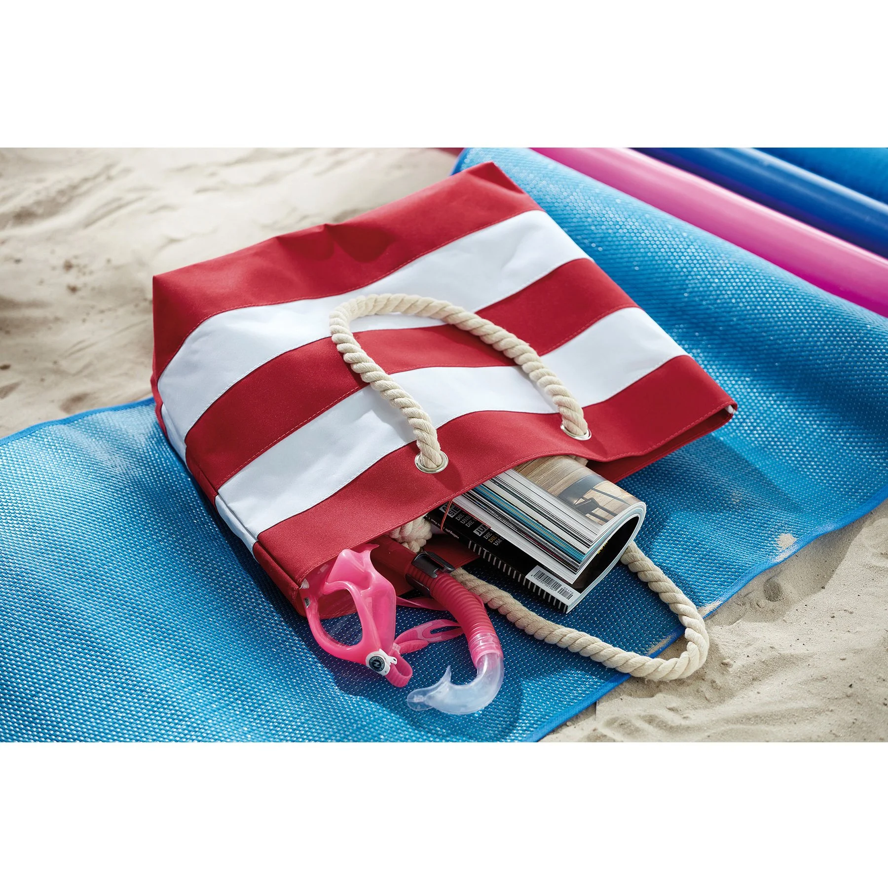 TOPS Beach Bag Sylt, white-red