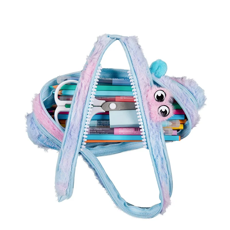Zipit Pencil case Furry Monster, medium, blue-pink