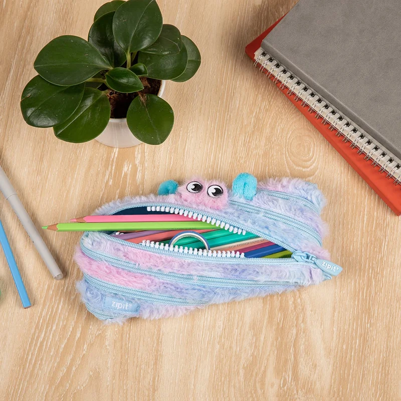 Zipit Pencil case Furry Monster, medium, blue-pink