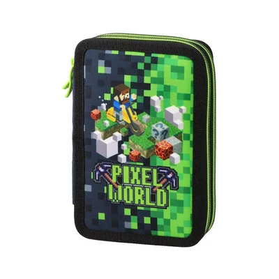 Statovac Double Decker Pencil Case – Pixel, two zippers, filled