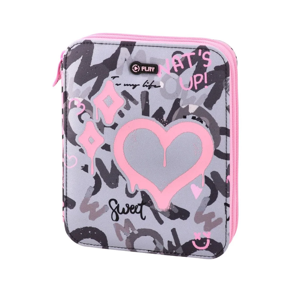 Statovac Double Grande Pencil Case, two zippers, filled, pink