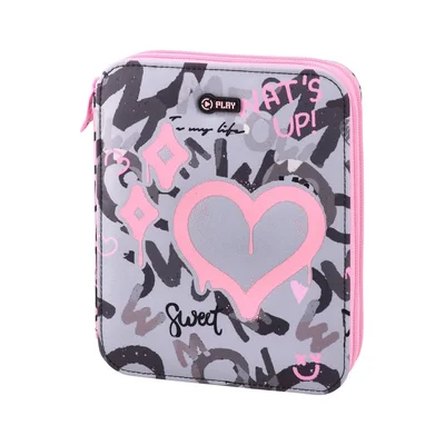 Statovac Double Grande Pencil Case, two zippers, filled, pink
