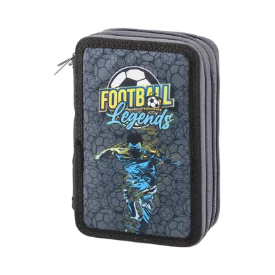 Statovac Triple Decker Pencil Case – Football, three zippers, filled