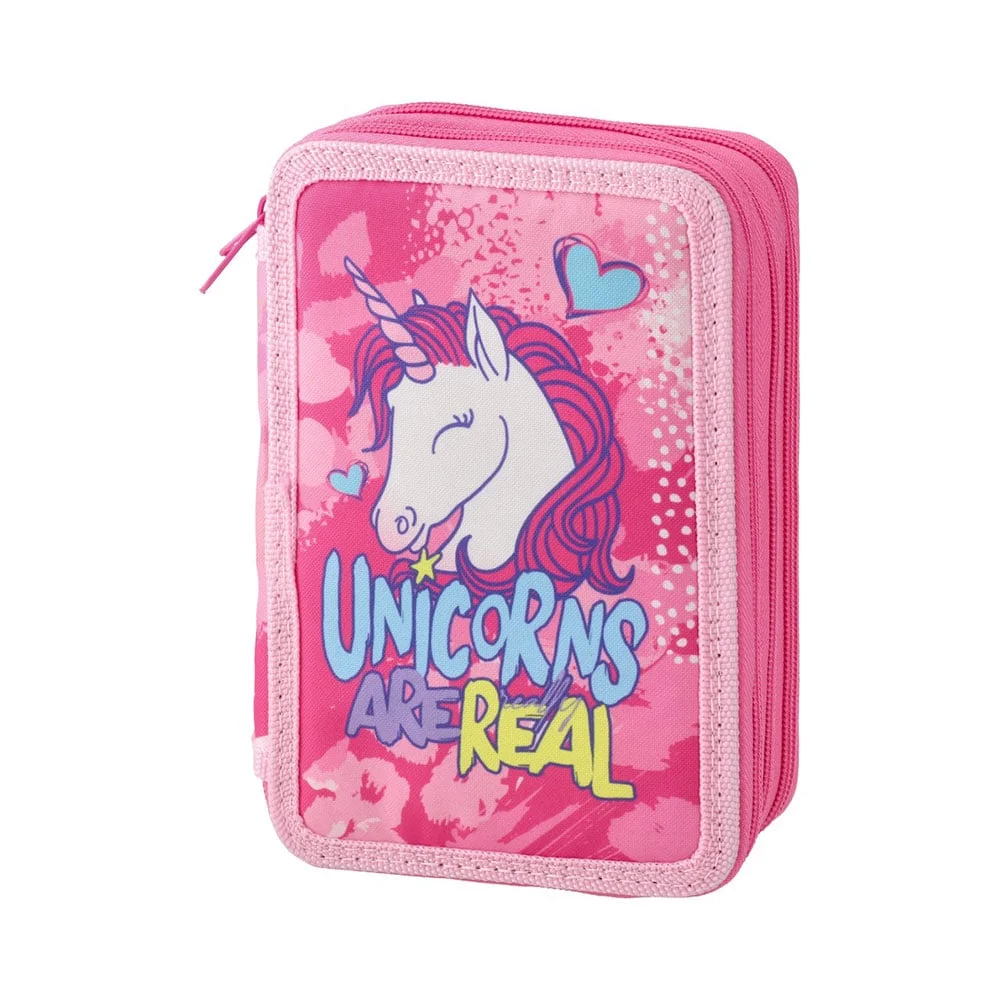Statovac Triple Decker Pencil Case – Unicorn, three zippers, filled